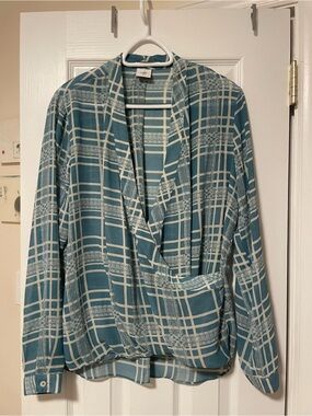 CAbi Teal Plaid Draped Blazer